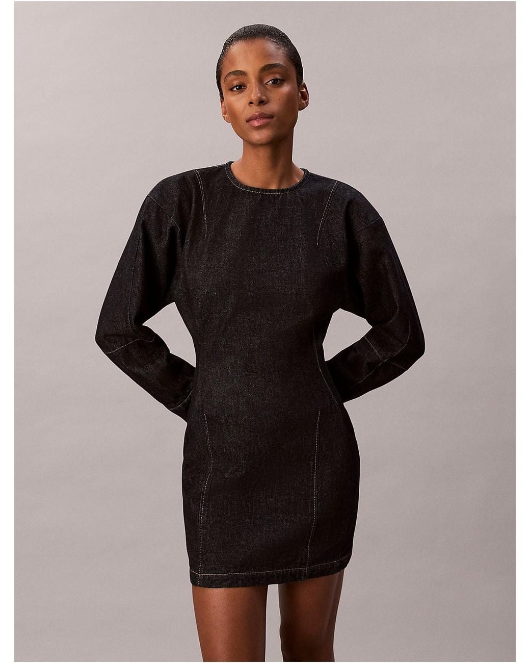 Calvin Klein Calvin Klein Denim Articulated Mini Dress in Black | Lyst