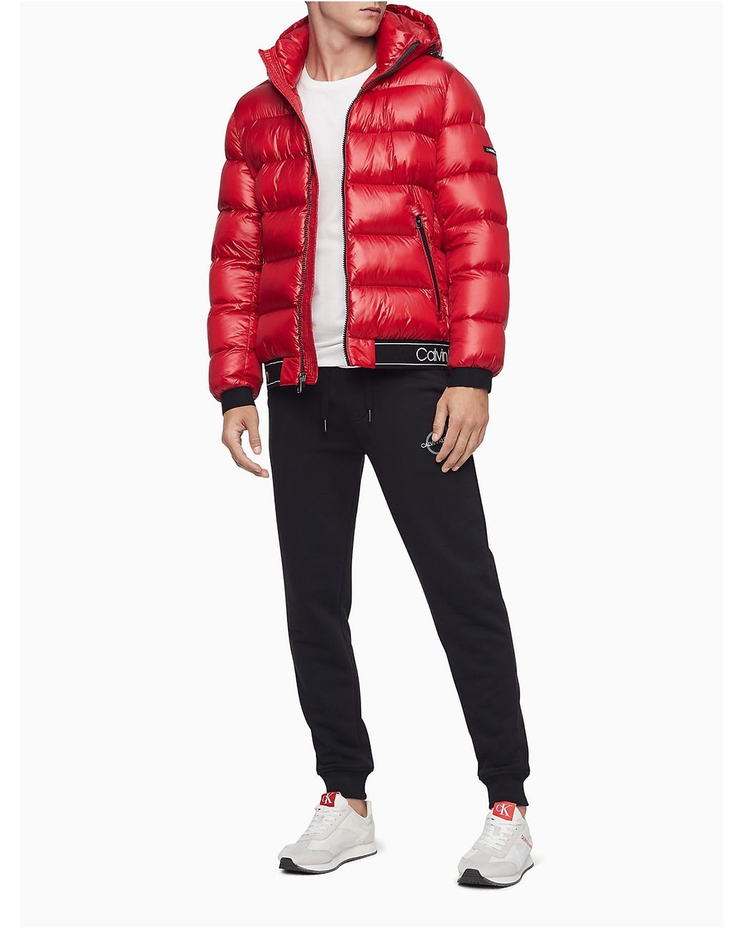 Calvin Klein Solid Zip Logo Band Puffer Jacket in Red for Men | Lyst Canada