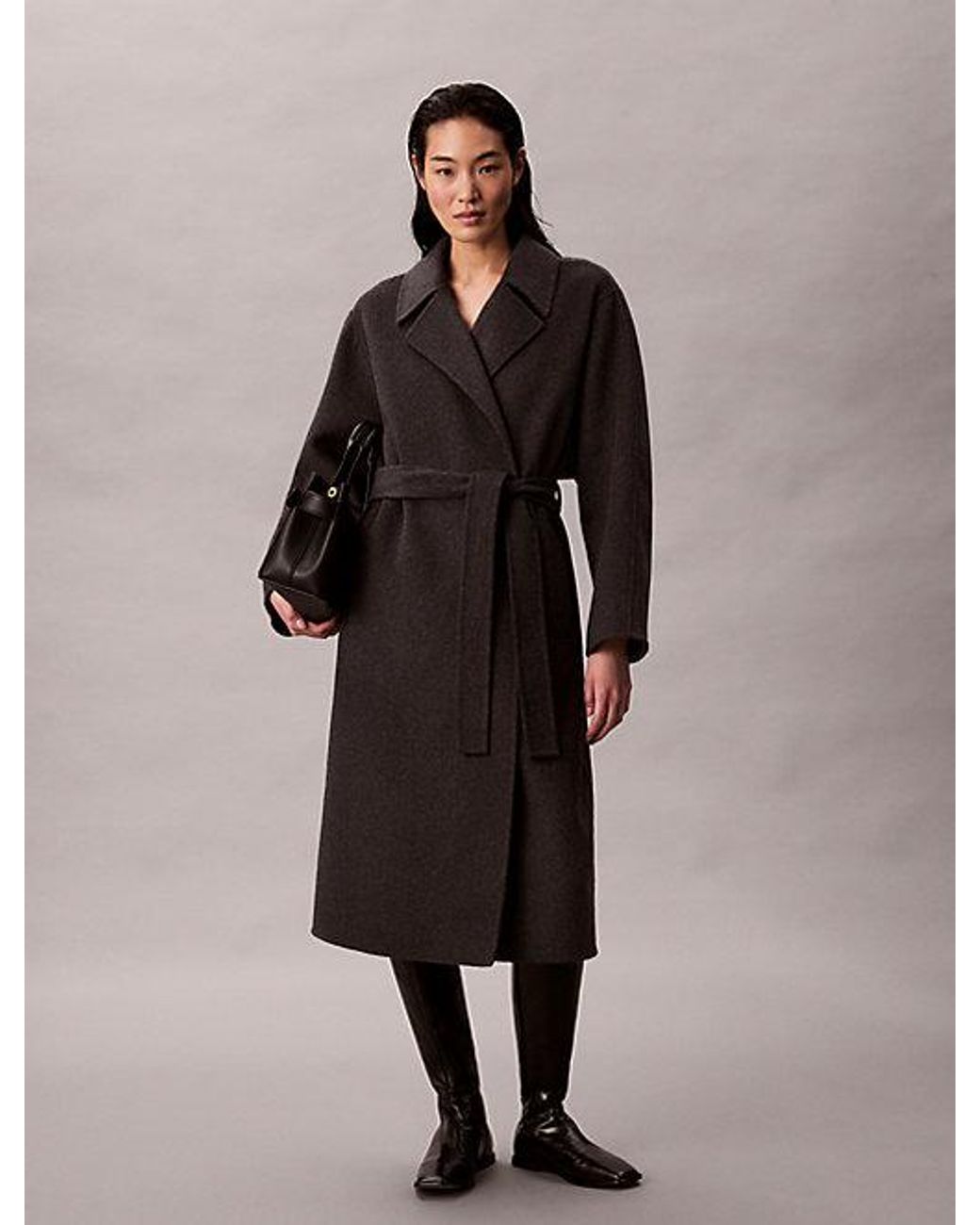 Calvin Klein Multicolor Double Faced Wool Blend Wrap Coat