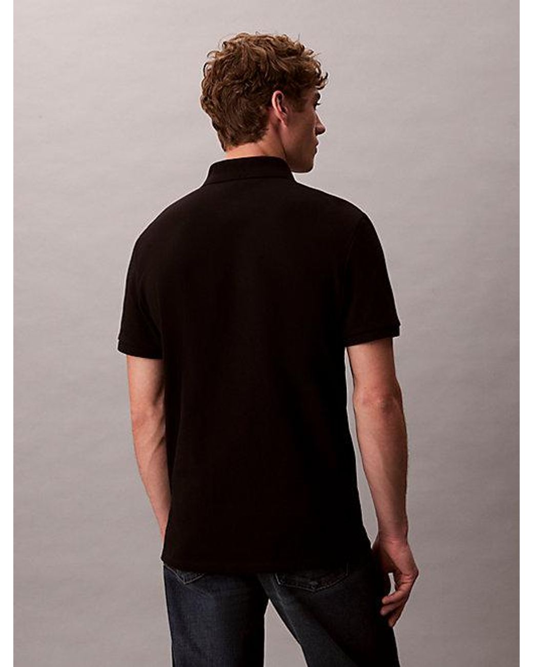 Calvin Klein Black Jeans Cotton Piqué Monogram Polo Shirt for men