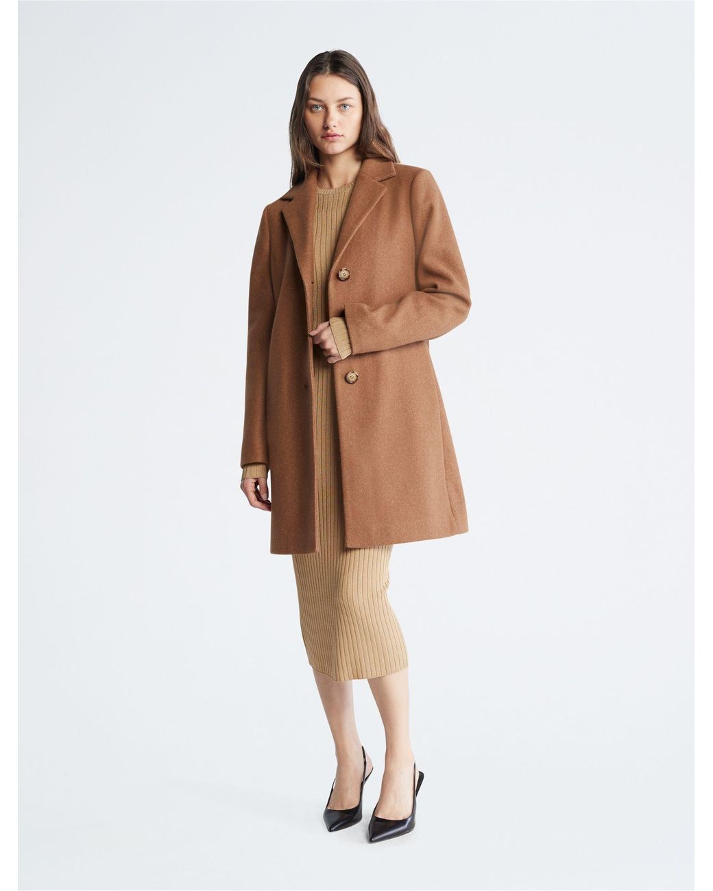 Calvin klein single breasted coat best sale camel