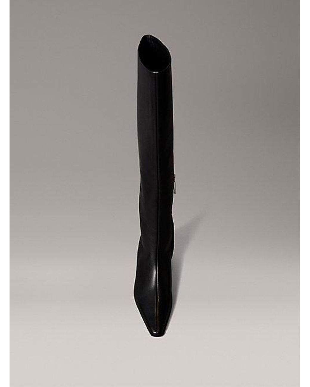 Calvin Klein Black Leather Kitten Heel Knee Boots