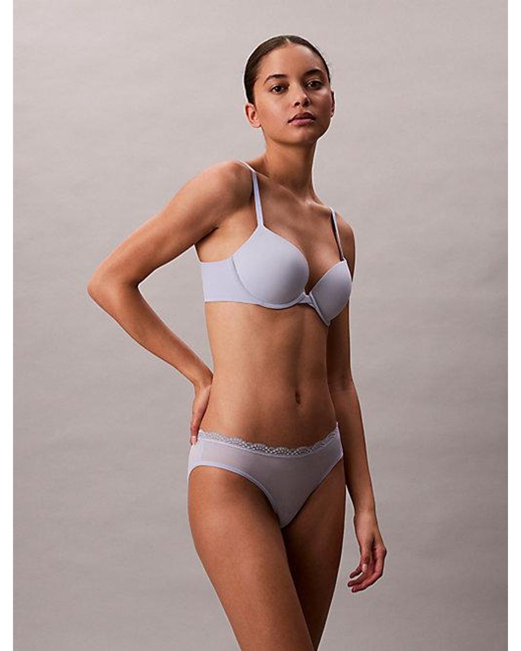 Calvin Klein Brown Bikini Briefs Microfibre Stretch With Lace
