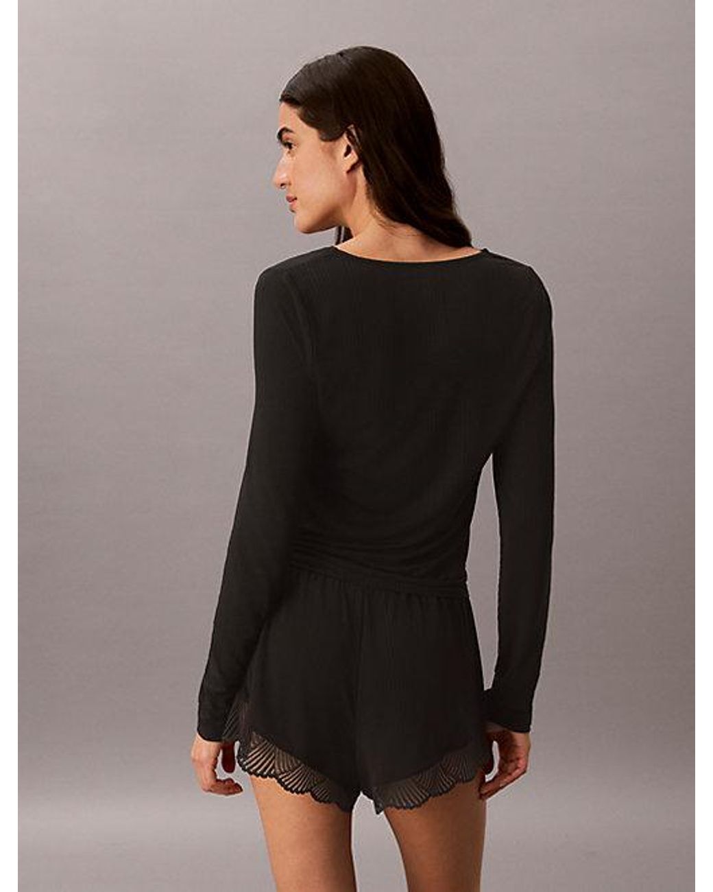 Calvin Klein Black Pyjama Top Ultra Soft Modal Rib