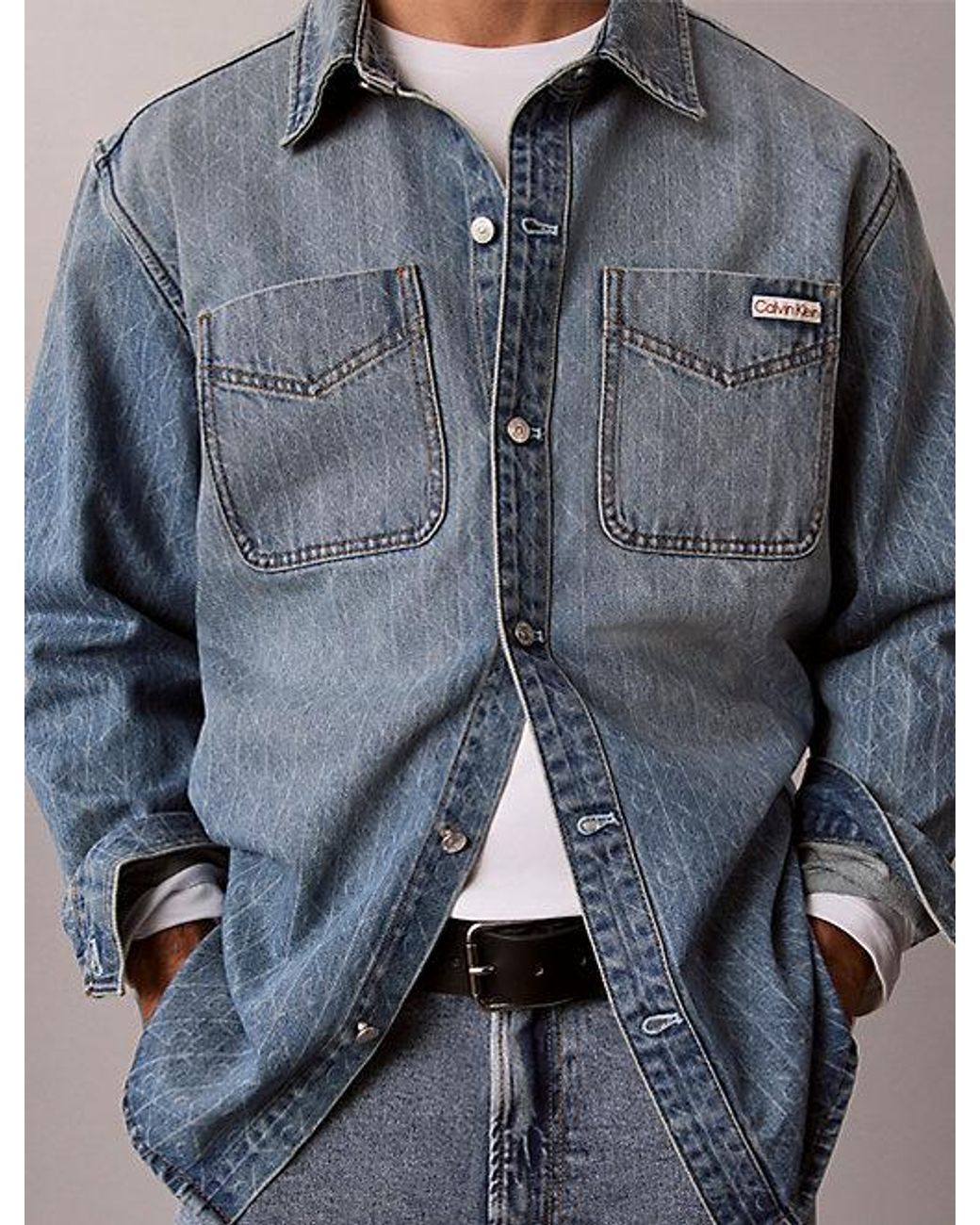 Calvin Klein Gray Jeans 90S Relaxed Logo Denim Overshirt for men