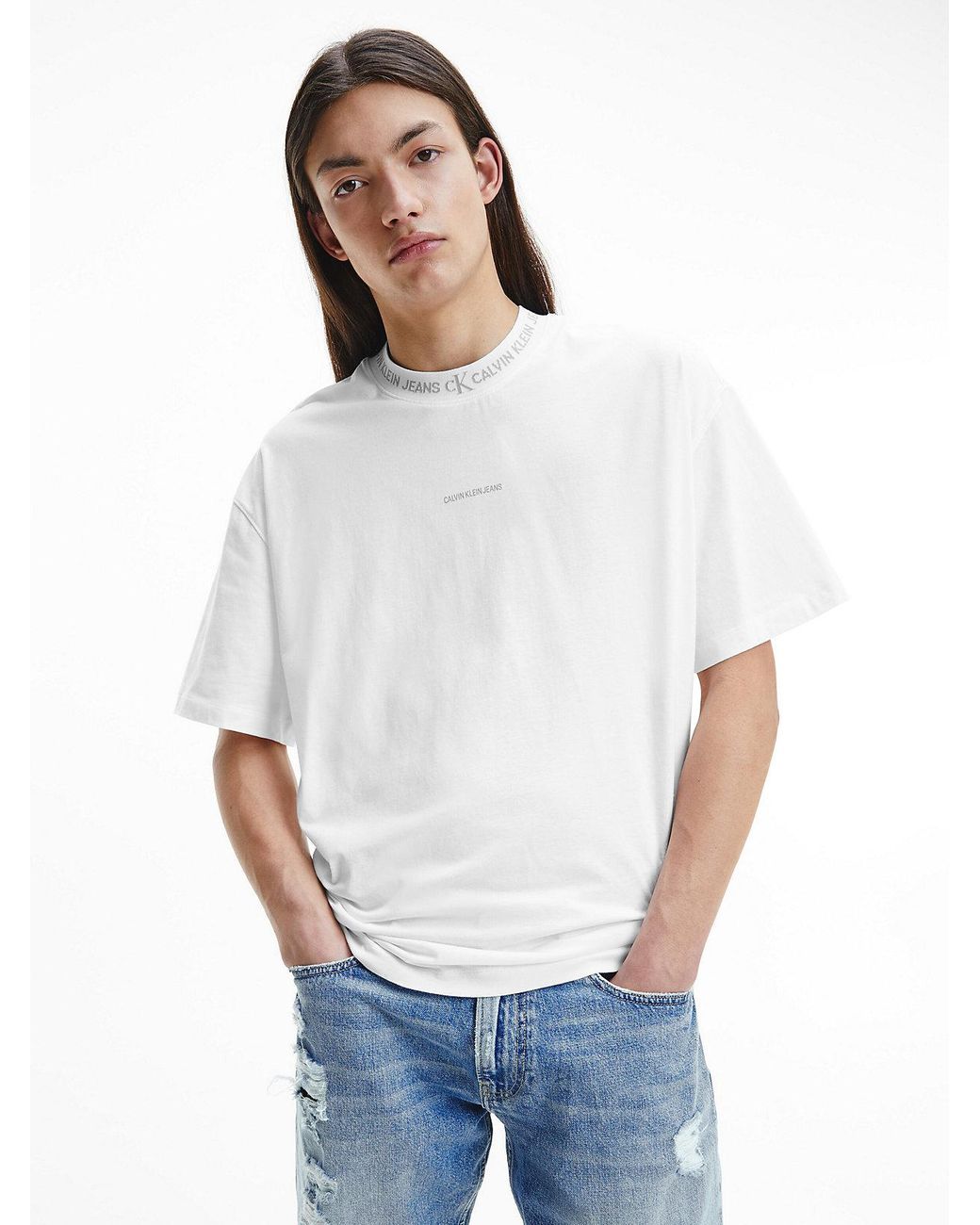 Calvin Klein Oversized T-Shirt mit Logo-Kragen in Weiß für Herren | Lyst DE
