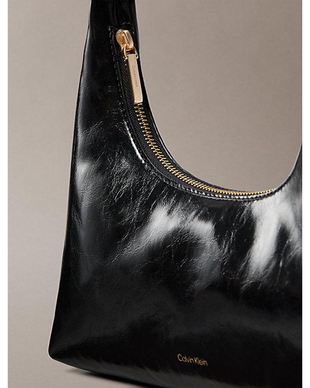 Calvin Klein Gray Glossy Logo Convertible Shoulder Bag