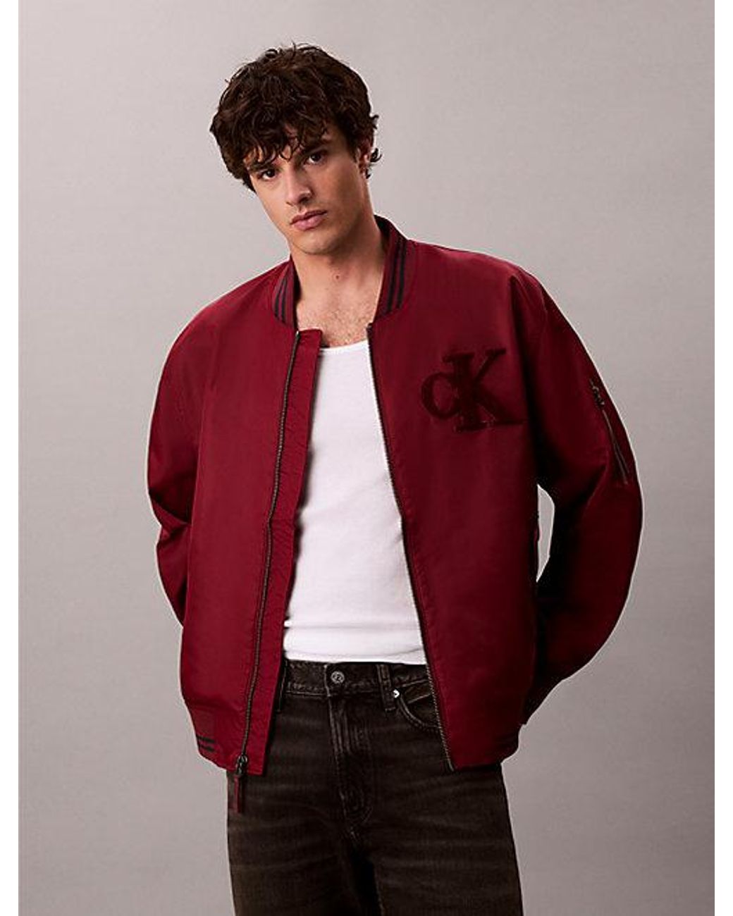 Calvin Klein Bomberjack Met Nylon Uiteinden in het Red voor heren