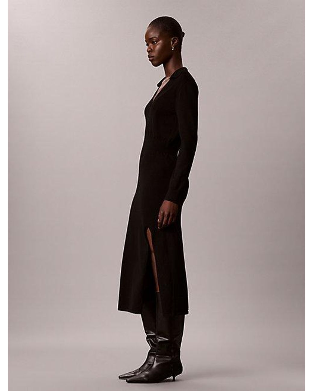 Calvin Klein Black Soft Knit Long Sleeve Midi Dress