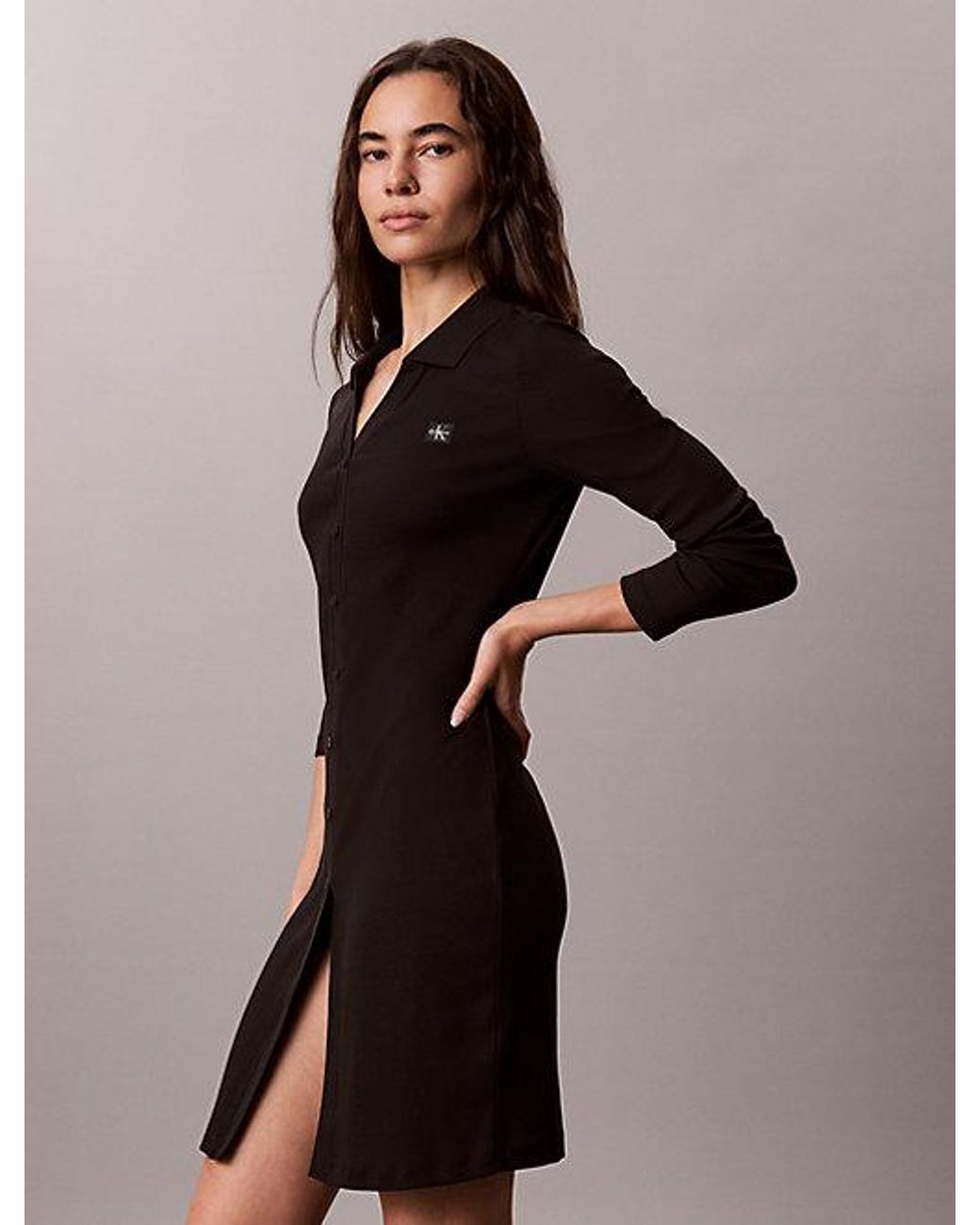 Calvin Klein Brown Jeans Ribbed Cotton Buttoned Polo Dress