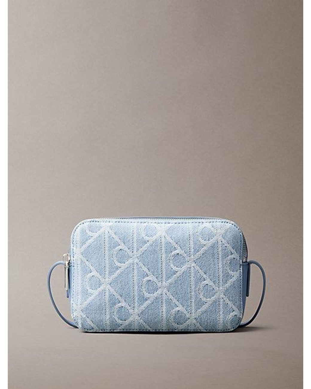 Calvin Klein Blue Denim Allover Emblem Logo Camera Bag