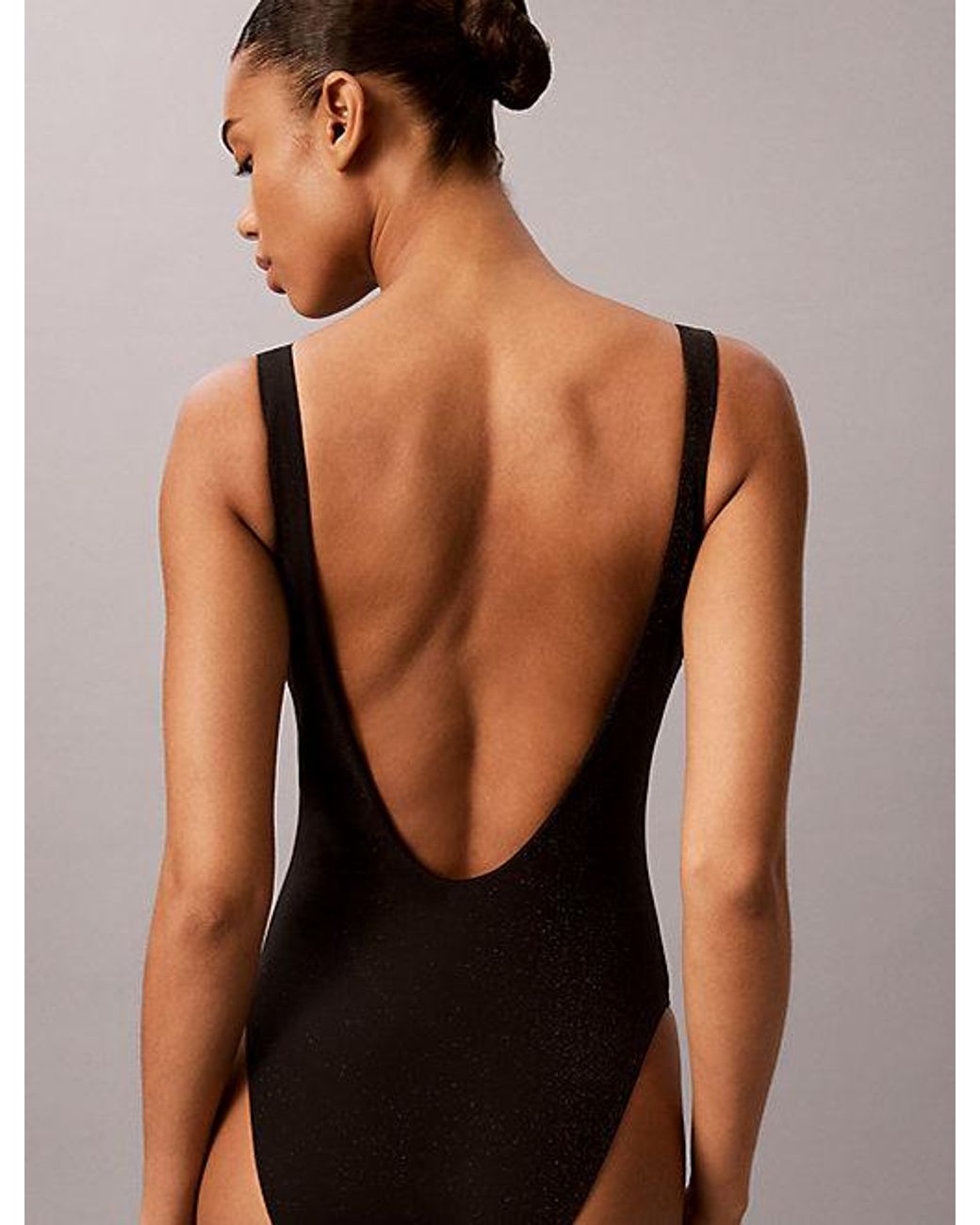 Calvin Klein Brown Metallic Scoop Back Swimsuit Ck Monogram