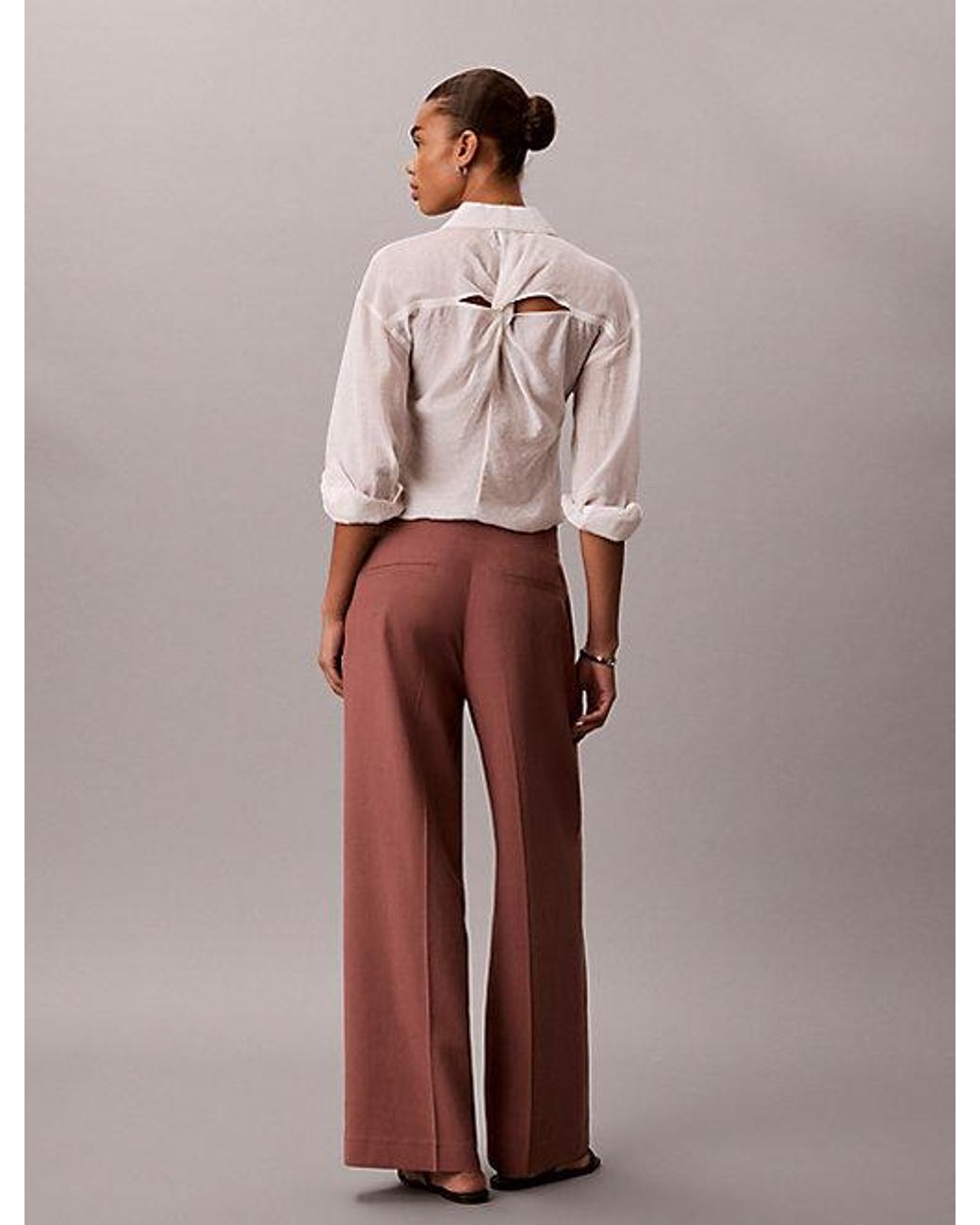 Calvin Klein Brown Lyocell Linen Blend Dress Trousers