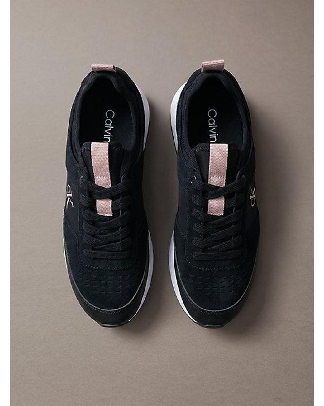 Calvin Klein Brown Suede Signature Logo Runner Trainers