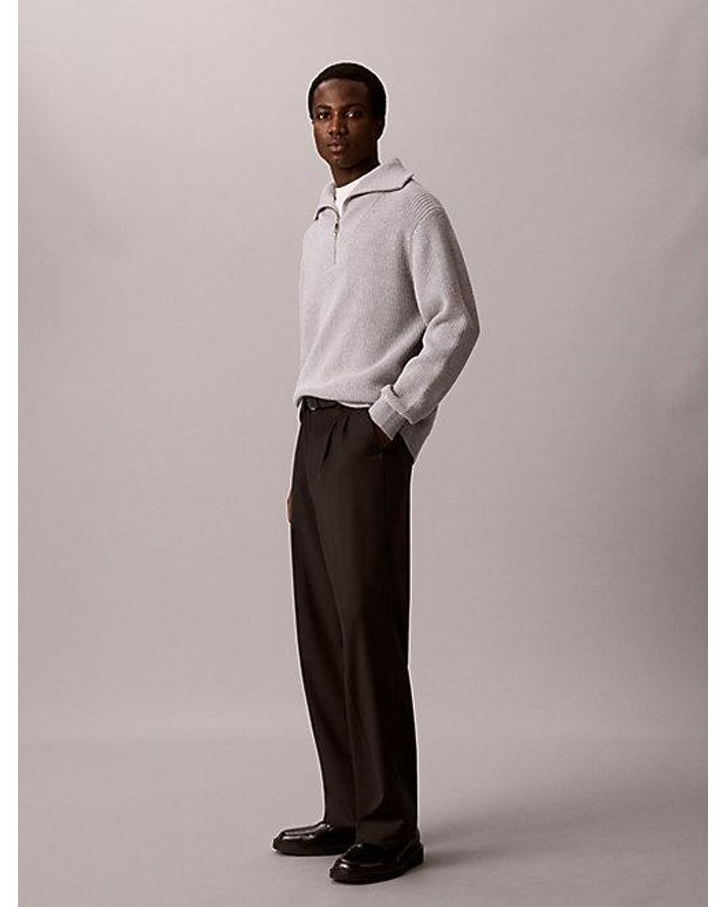 Calvin Klein Gray Cotton Wool Quarter Zip Jumper for men