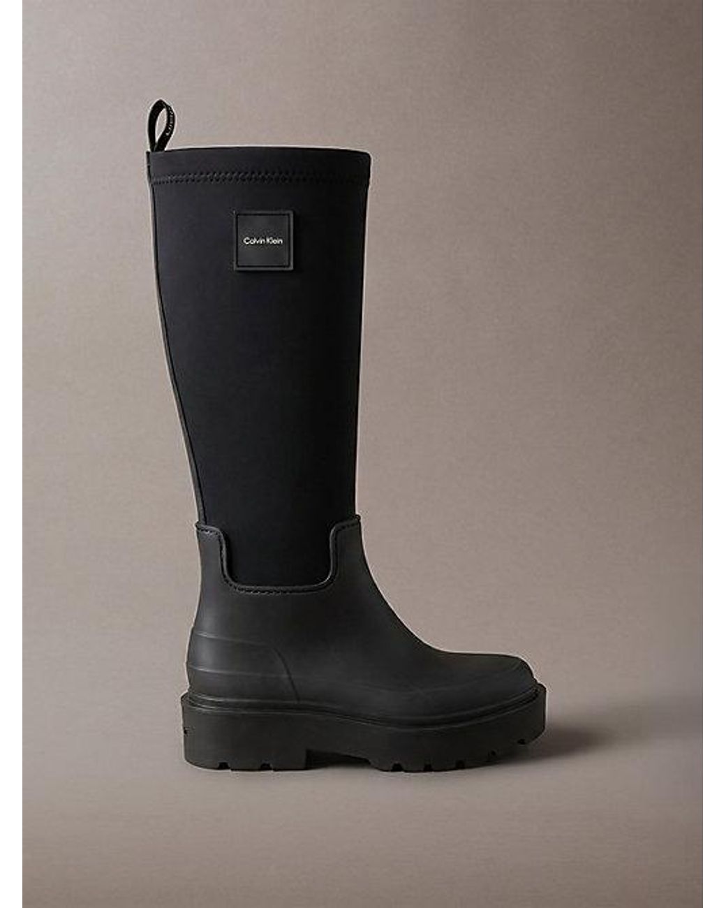 Calvin Klein Black Knee High Flexible Lug Sole Rainboots
