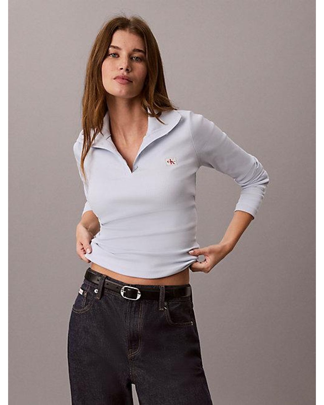 Calvin Klein Multicolor Jeans Ribbed Cotton Turtleneck Henley Top