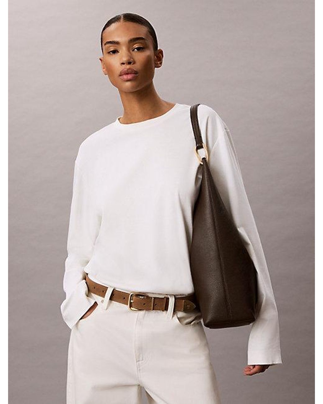 Calvin Klein Gray Slouchy Leather Medium Shoulder Bag