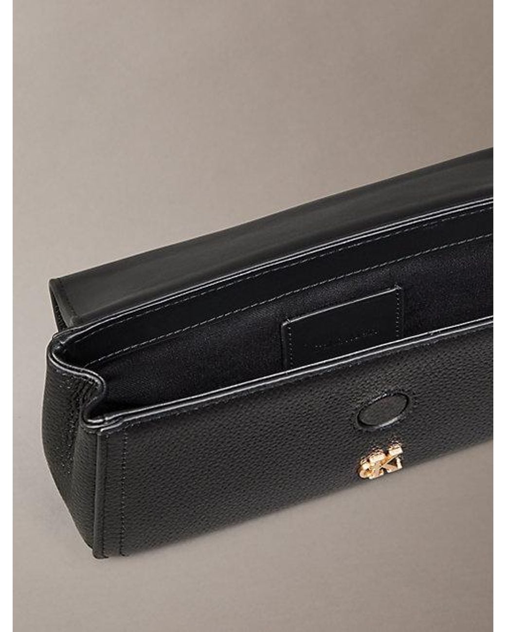 Calvin Klein Black Leather Monogram Chain Clutch Bag