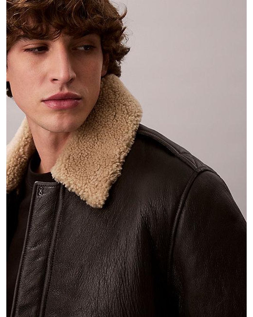 Calvin Klein Black Shearling Leather Flight Jacket for men