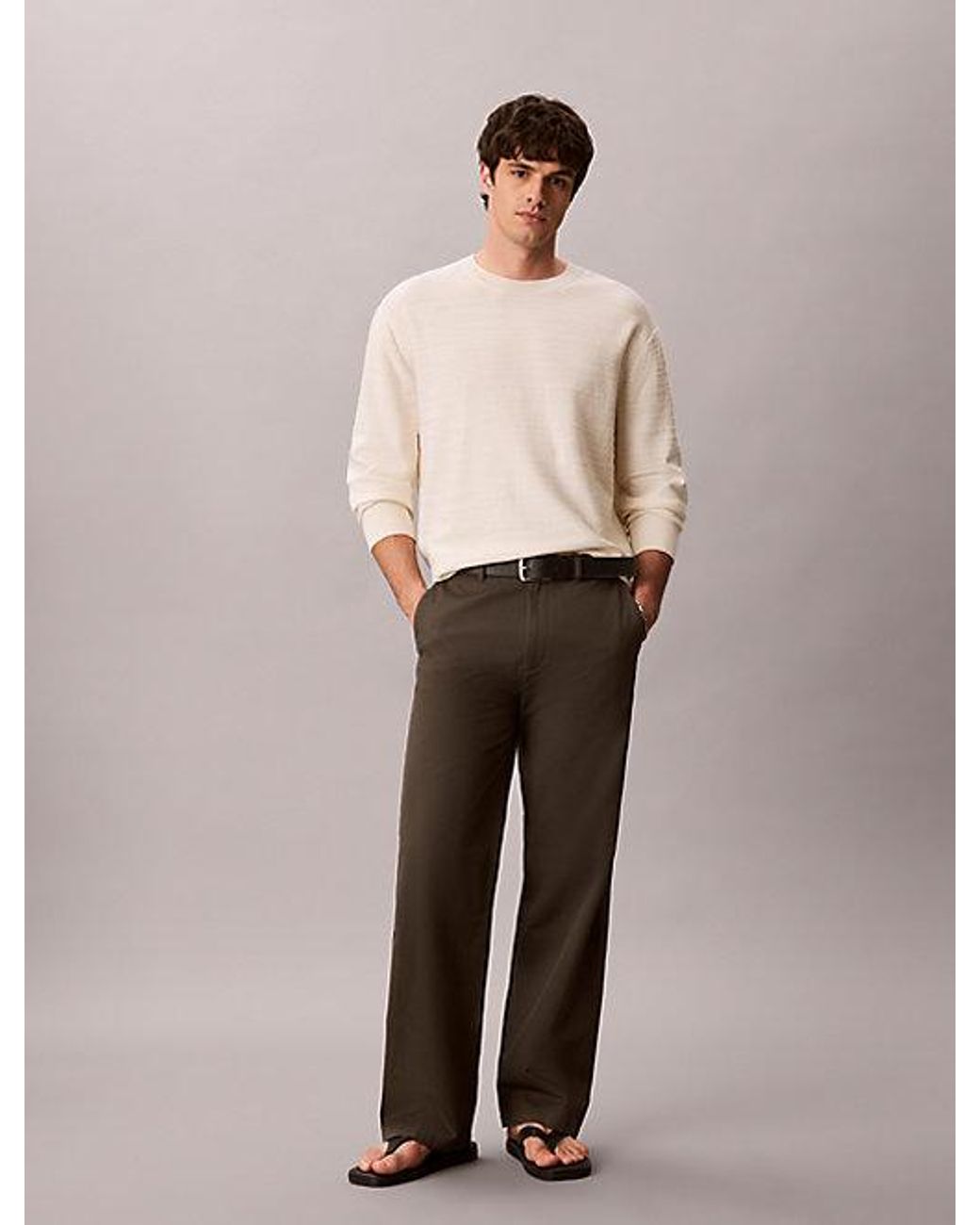Calvin Klein Gray Relaxed Cotton Dobby Trousers for men