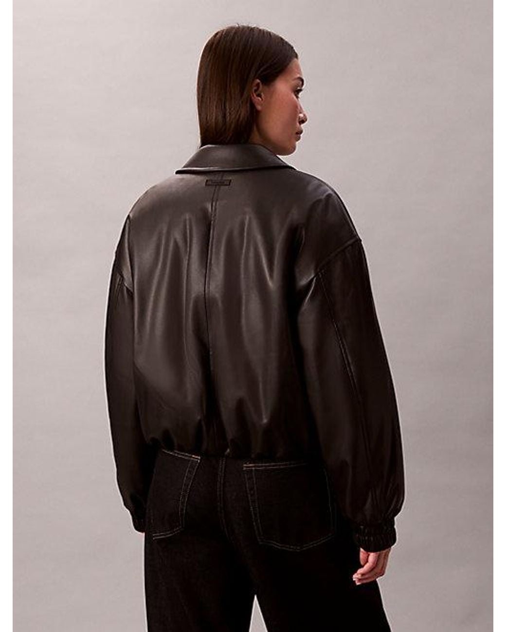 Calvin Klein Brown Jeans Faux Leather Relaxed Bomber Jacket