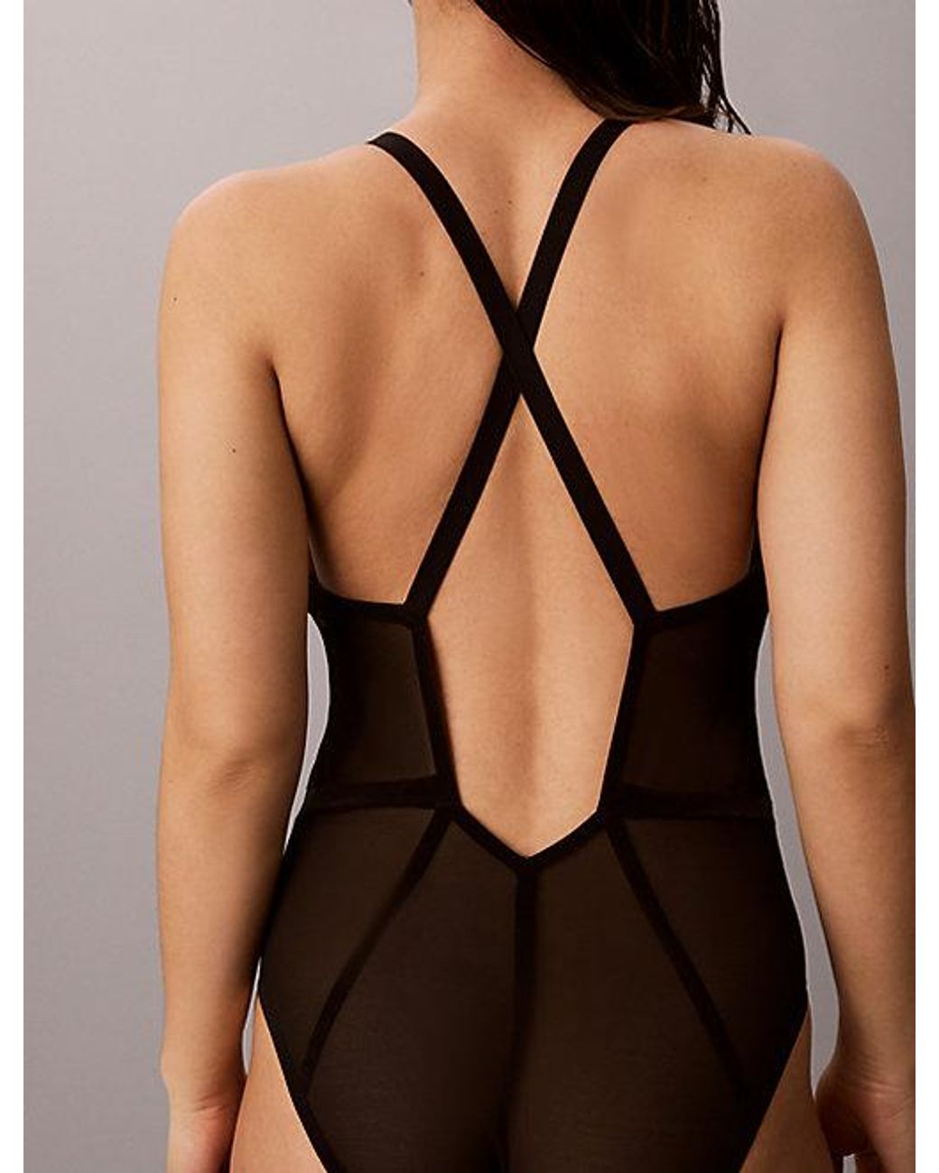 Calvin Klein Brown Shapewear Bodysuit Minimalist Mesh