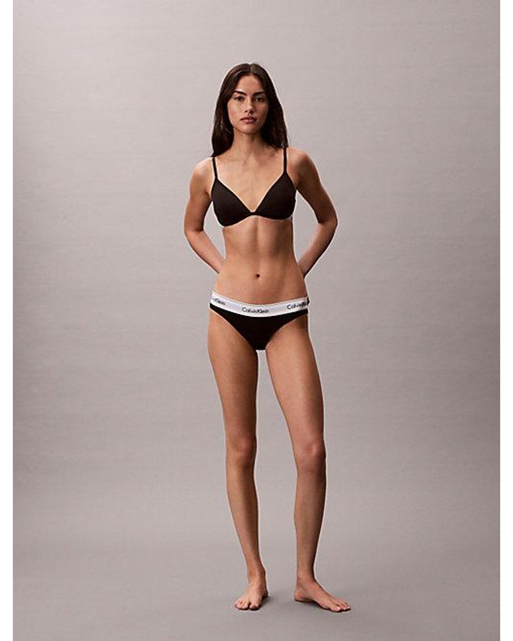 Calvin Klein Natural Lightly Lined Plunge Bra Icon Cotton Modal Ultralight