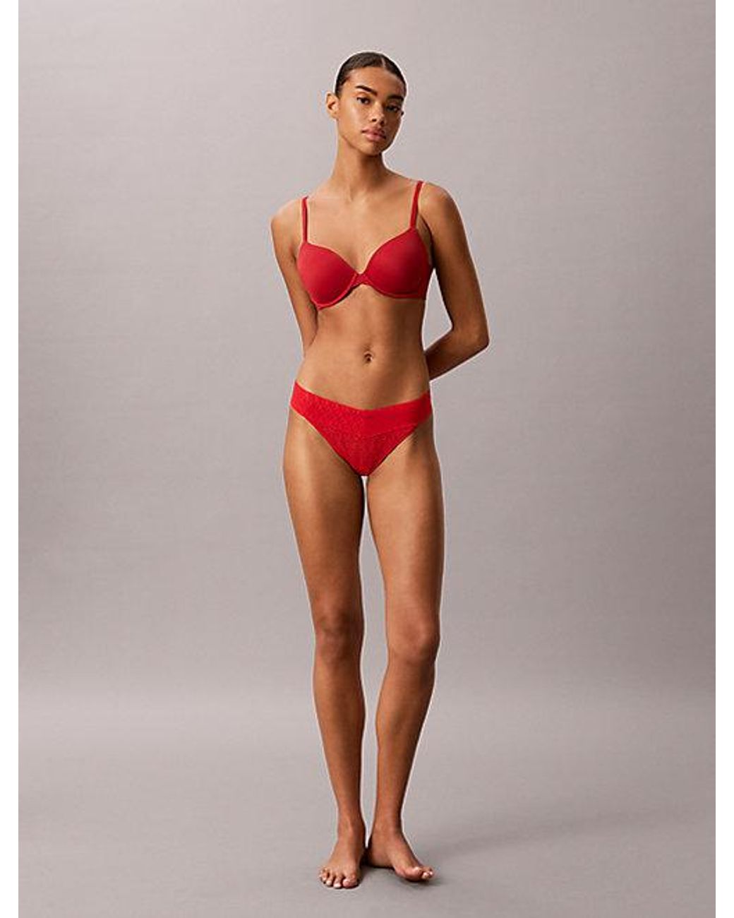 Calvin Klein Red Thong Icon Logo Lace