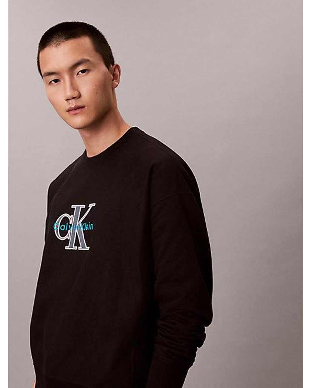 Calvin Klein Black Jeans Relaxed Fleece Monologo Sweatshirt for men