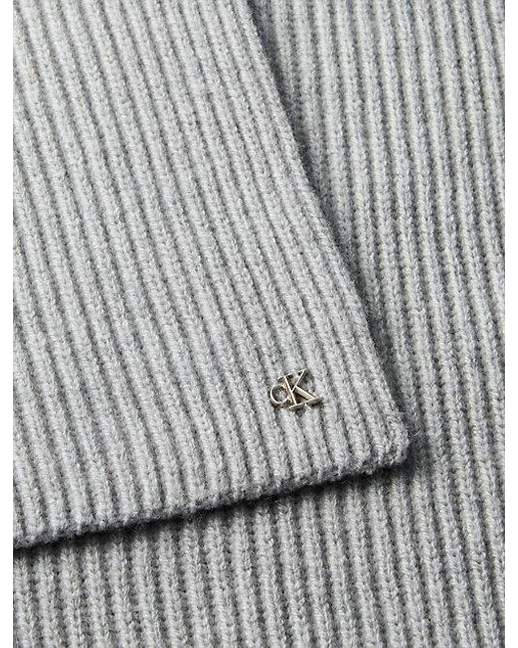 Calvin Klein Gray Wool Blend Signature Logo Scarf for men