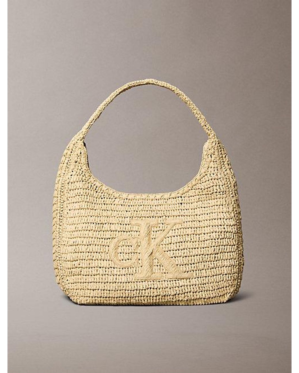 Calvin Klein Natural Large Hand Braided Raffia Shoulder Bag