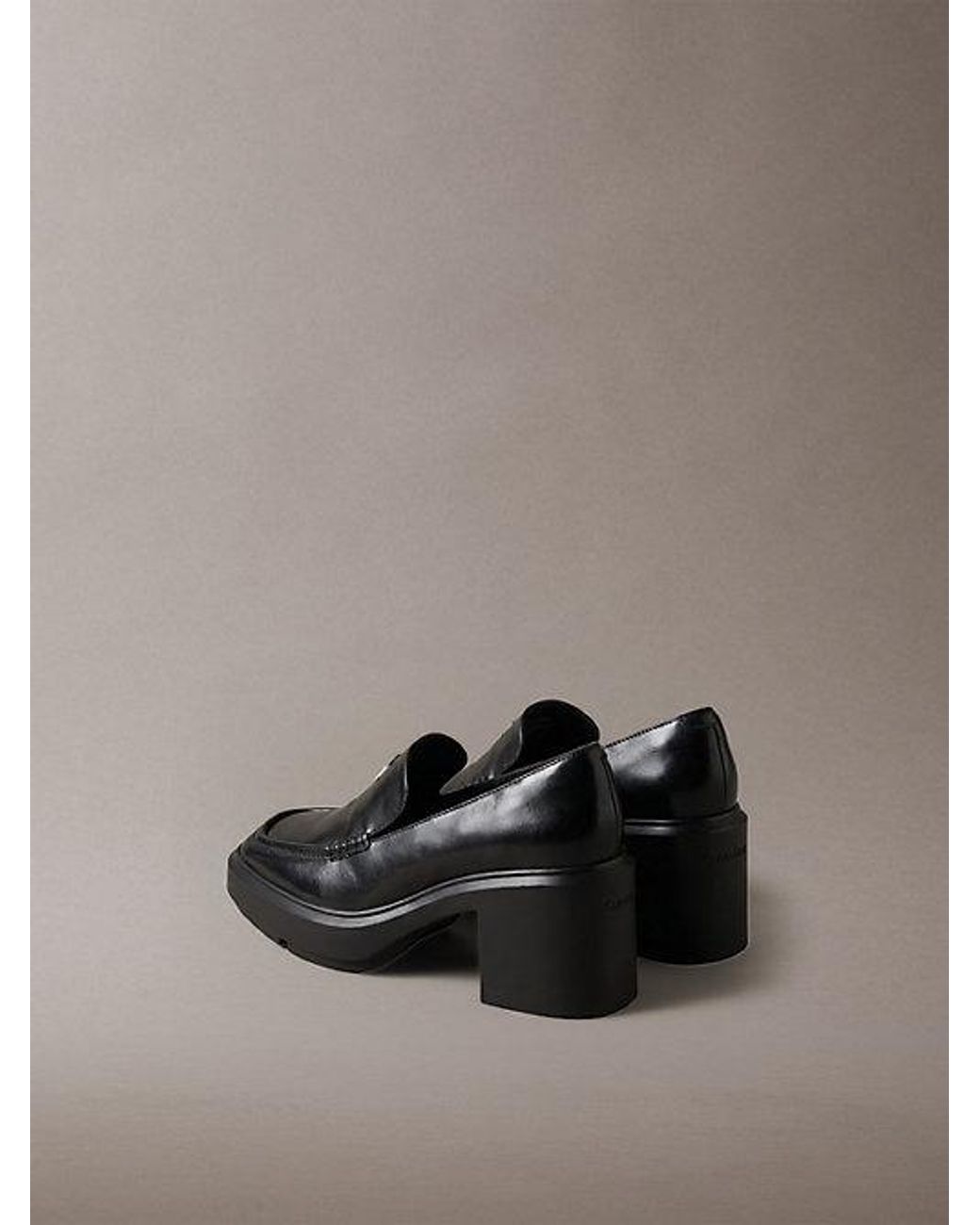 Calvin Klein Gray Leather Platform Block Heel Mules