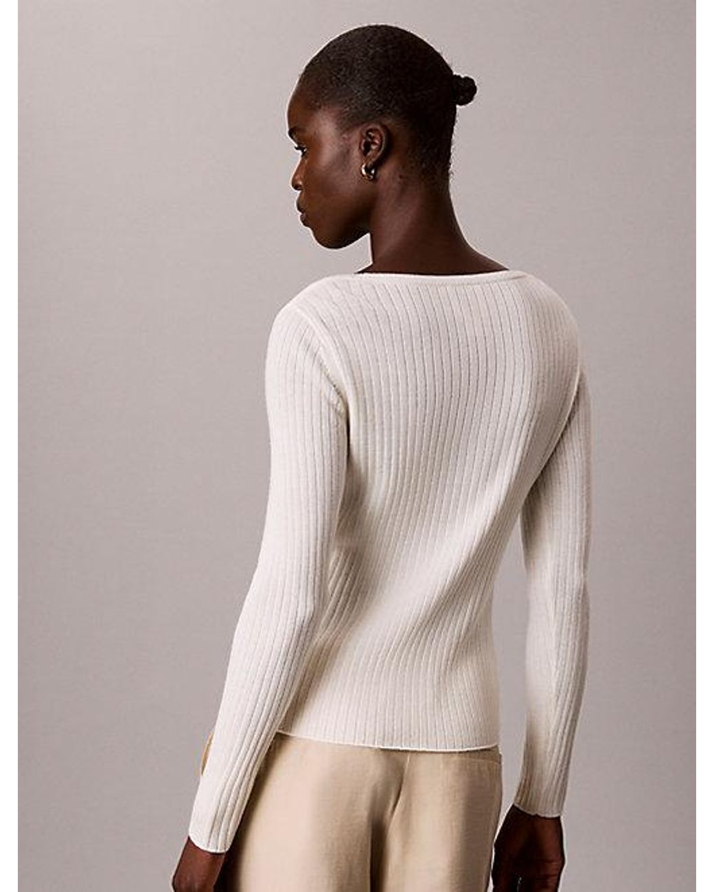 Calvin Klein Natural Slim Merino Wool Ribbed Jumper