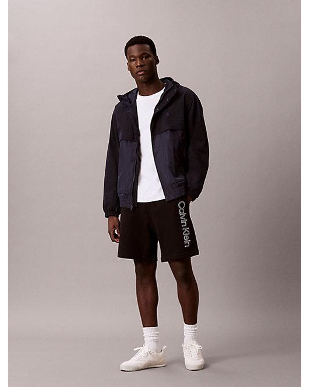Calvin Klein Black Embroidered Cotton Terry Shorts for men