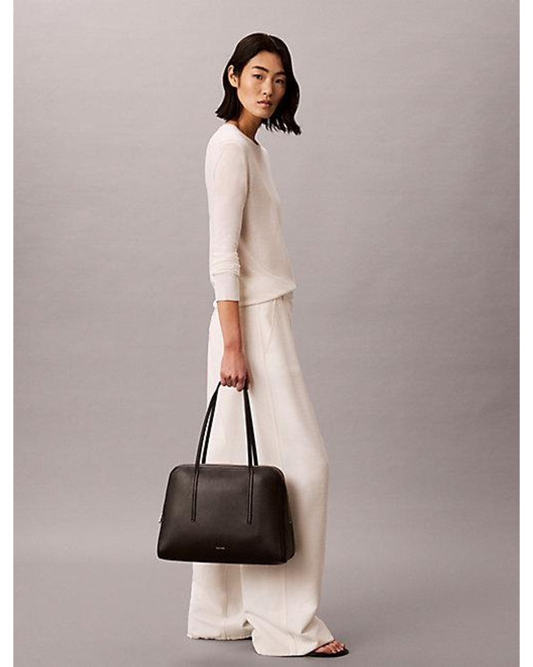 Calvin Klein Gray Foil Logo Bowling Shoulder Bag