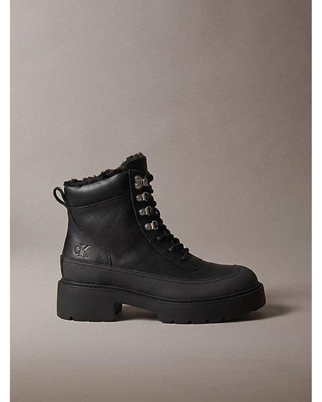 Calvin Klein Black Ck Bold Leather Hiking Boots