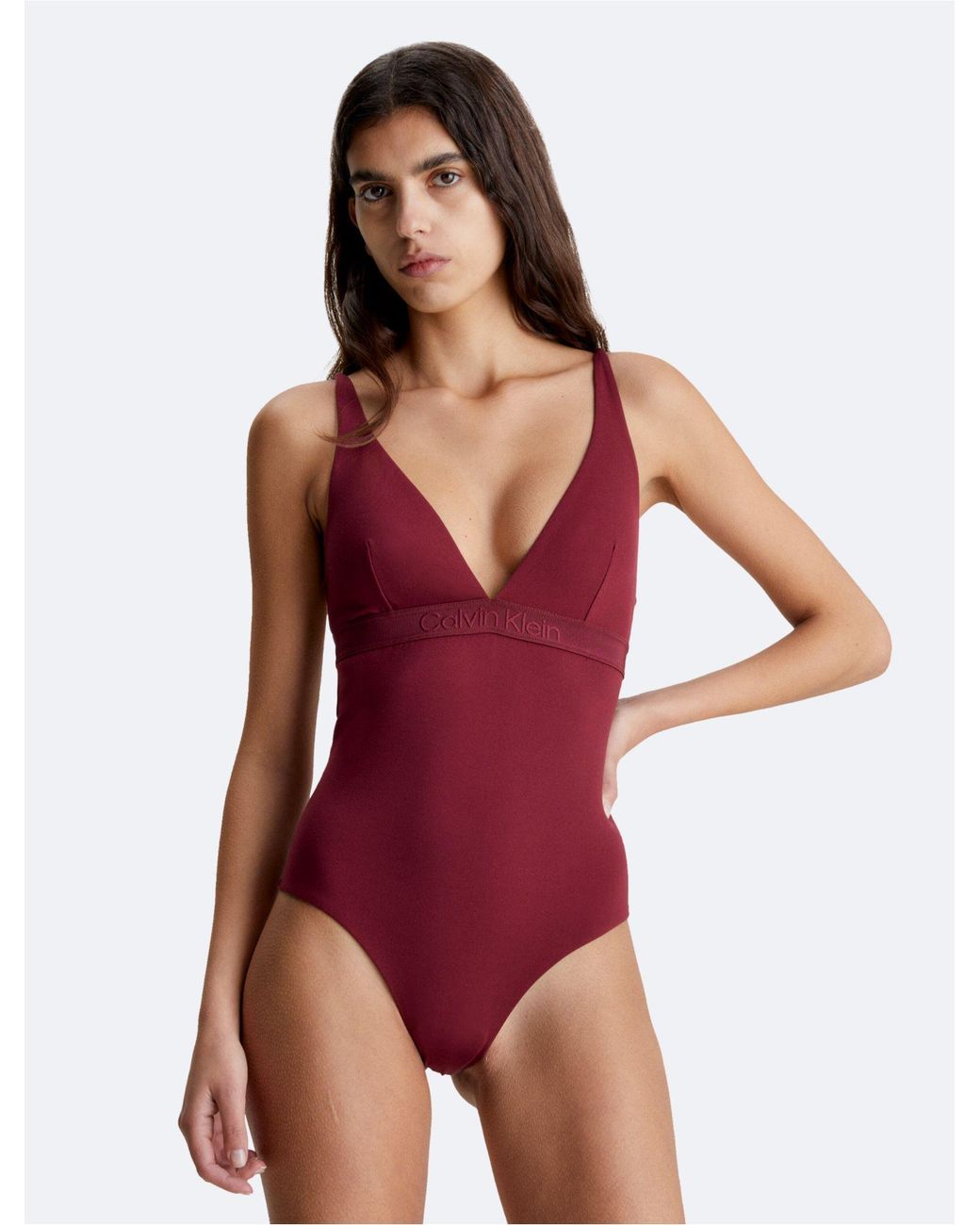 Calvin Klein Core Tonal One Piece Swimsuit in Red | Lyst
