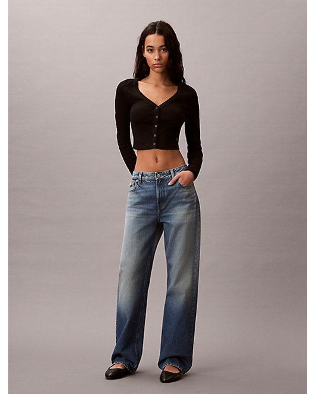Calvin Klein Black Jeans Cropped Ribbed Cotton Cardigan