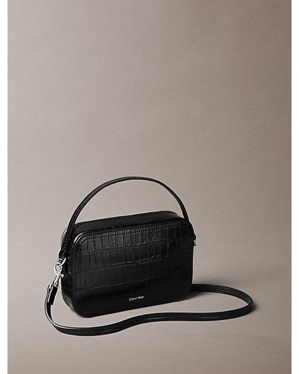Calvin Klein Black Monogram Crocodile Camera Bag