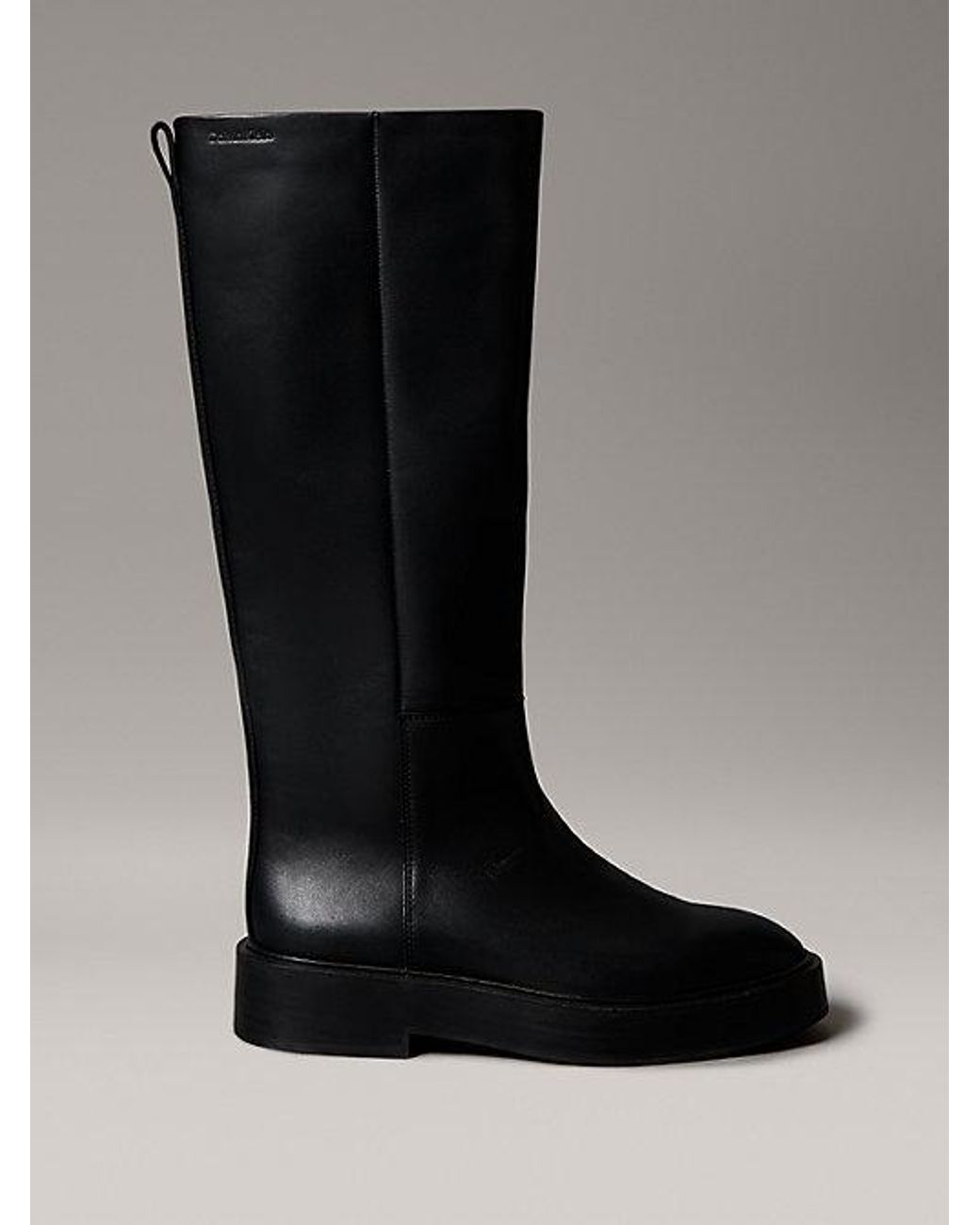 Calvin Klein Black Jeans Leather Stacked Heel Knee Boots
