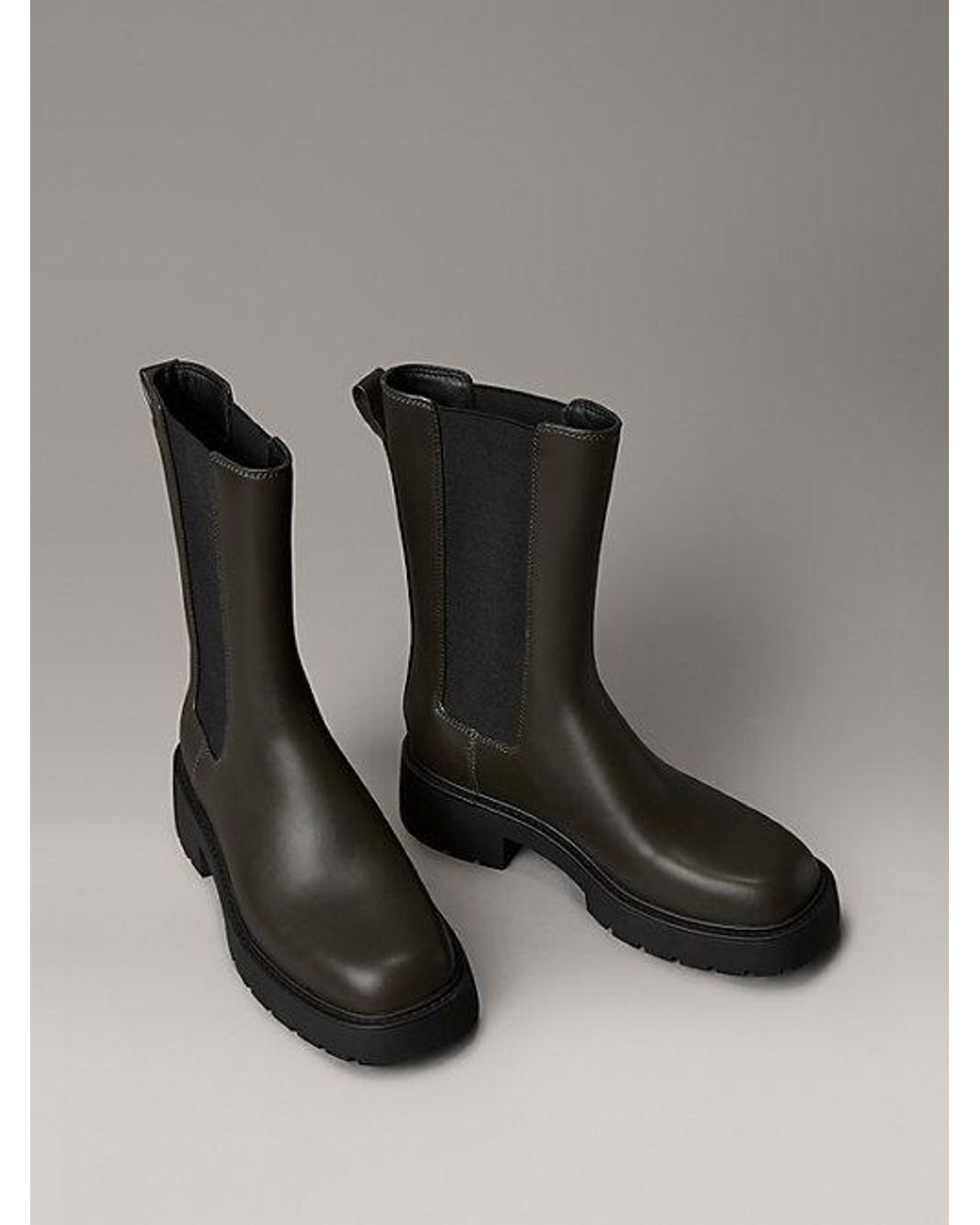 Calvin Klein Black Ck Bold Leather Tall Chelsea Boots