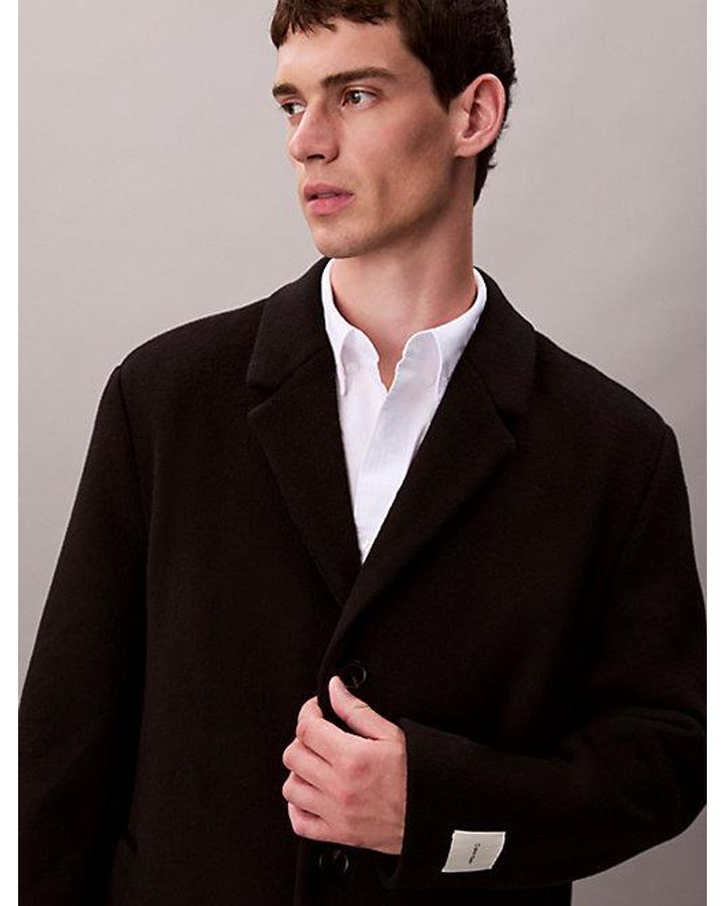 Calvin Klein Black Wool Blend Tailored Coat for men