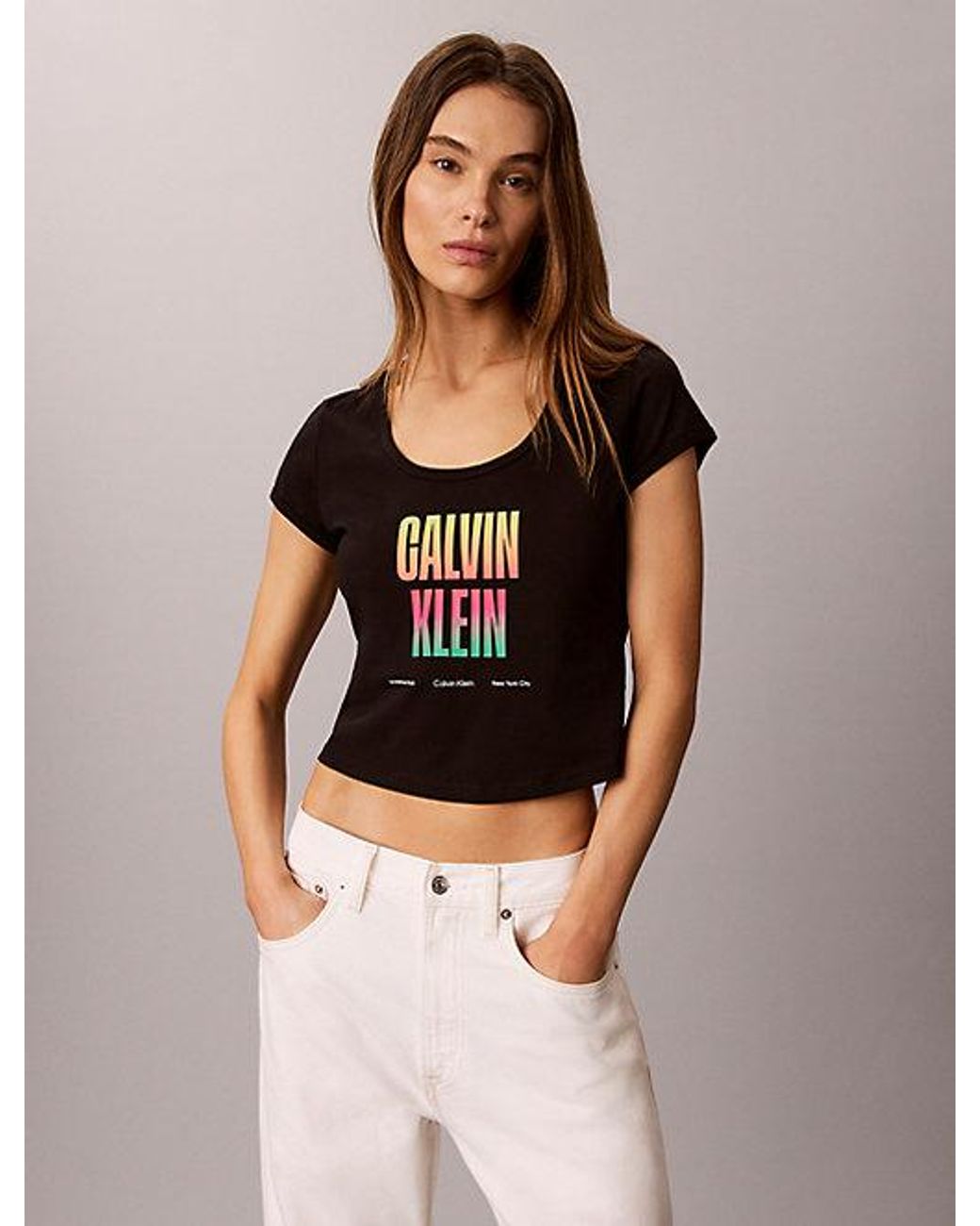 Calvin Klein Black Jeans Slim Stretch Logo T-Shirt Pride