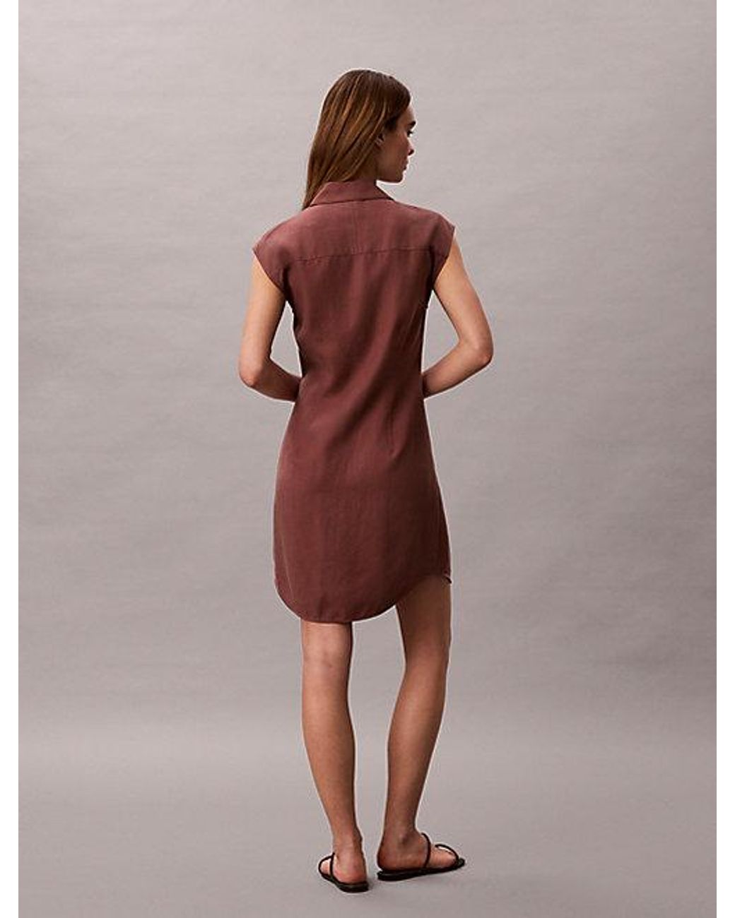 Calvin Klein Brown Soft Lyocell Linen Shirt Dress