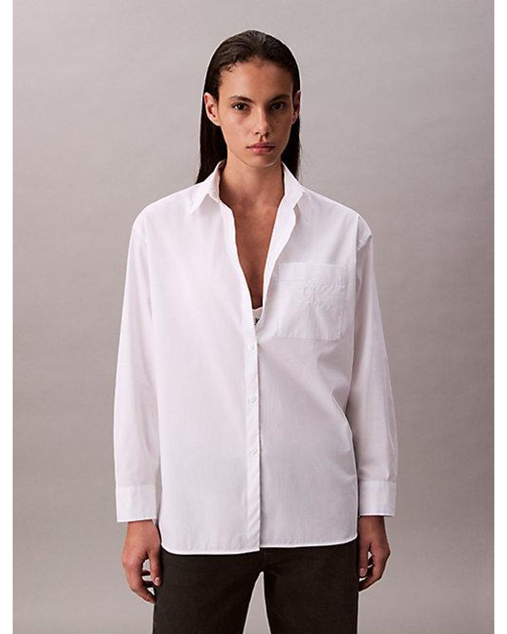 Calvin Klein Relaxed Poplin Button-Down Overhemd in het White
