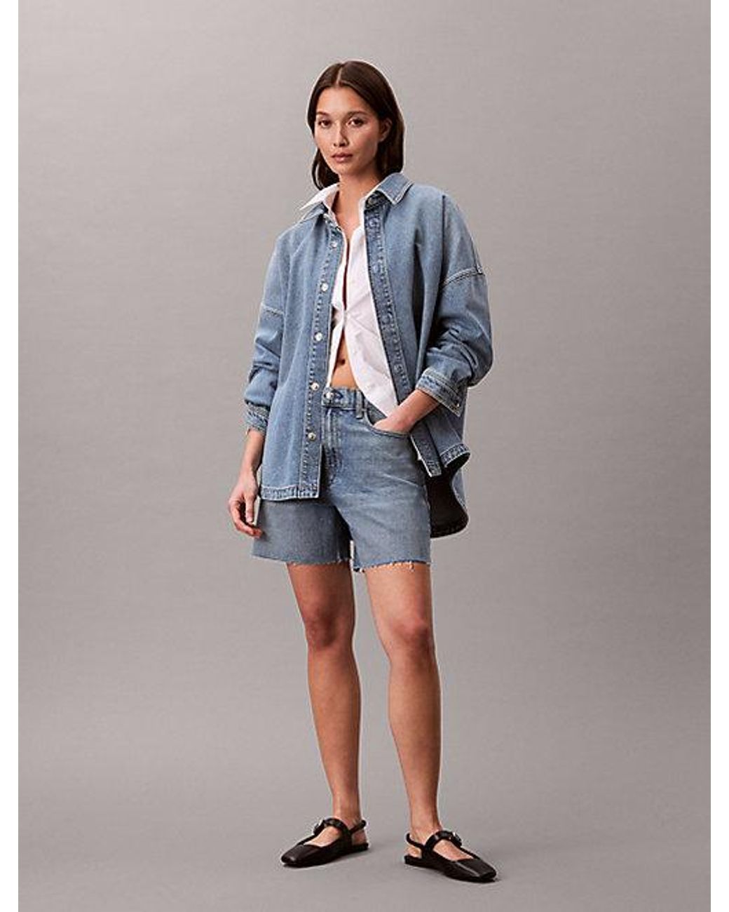 Calvin Klein Blue Jeans Denim Boyfriend Button Up Shirt