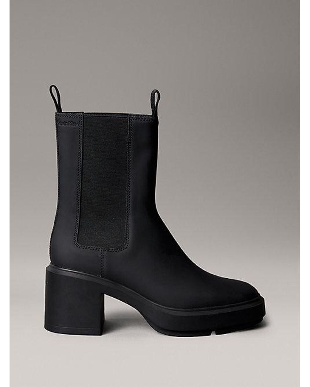 Calvin Klein Black Leather Platform Heeled Chelsea Boots