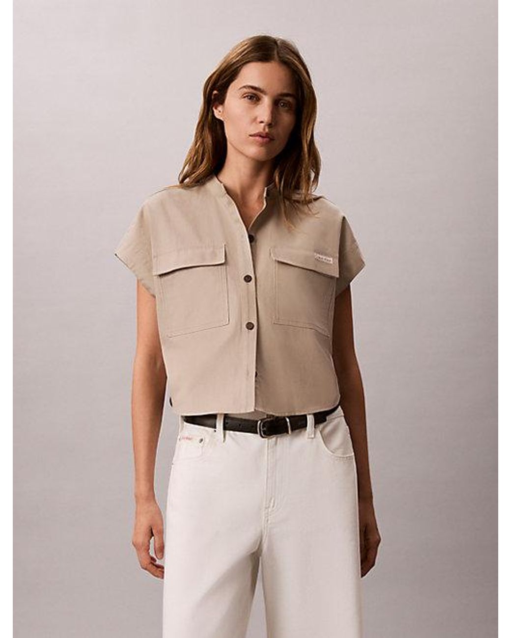 Calvin Klein Natural Jeans Boxy Cropped Short Sleeve Shirt