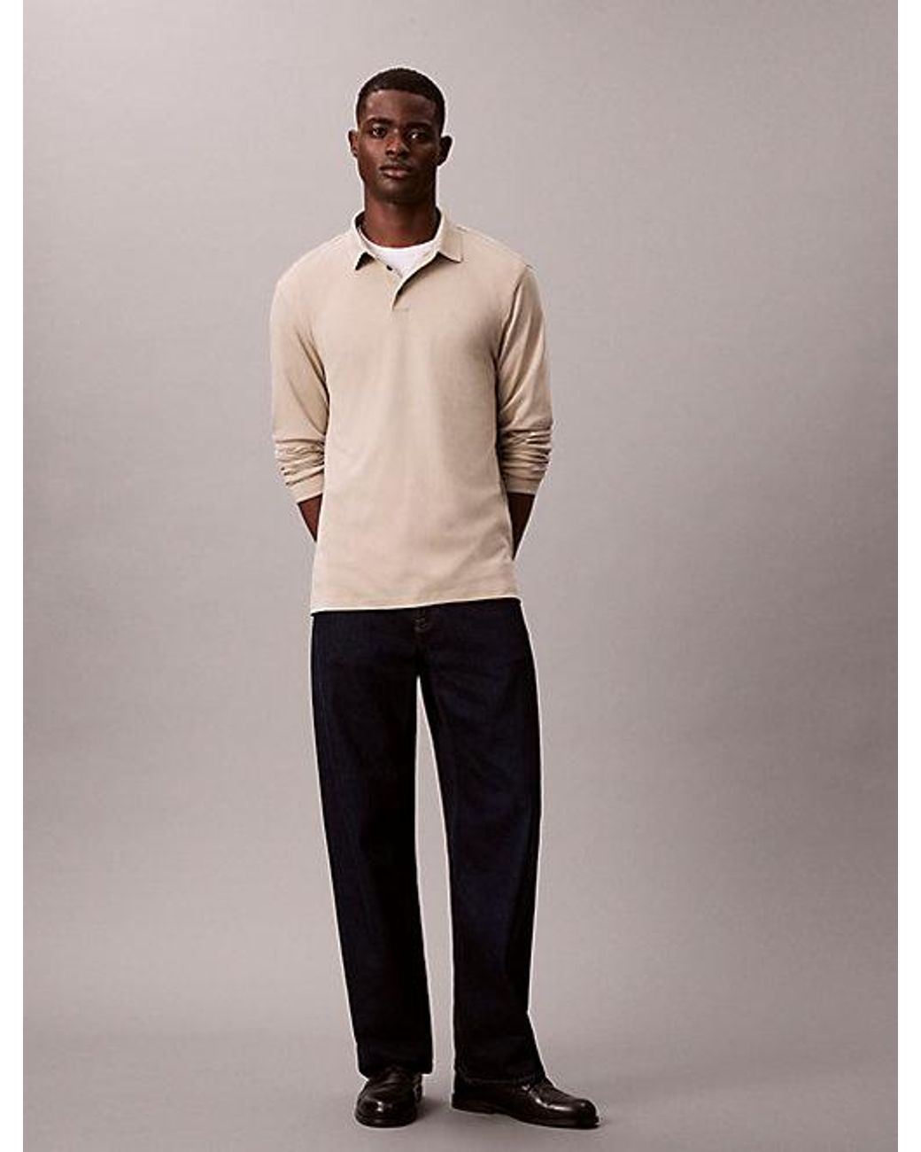 Calvin Klein Natural Supima Cotton Long Sleeve Polo Shirt for men